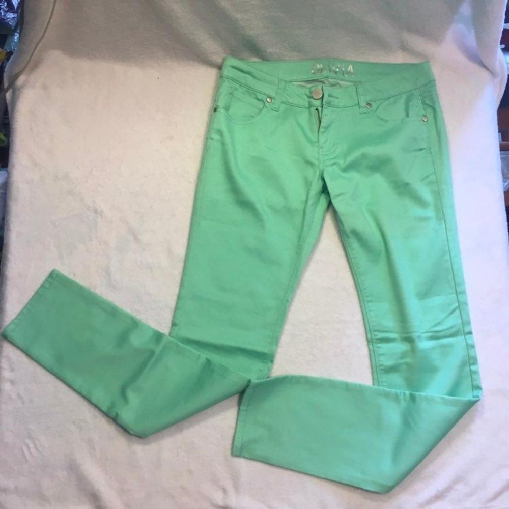 dELiA*s Olivia Pants Women 5 Mint Green Good Slim Fit Low Rise Stretch Cotton